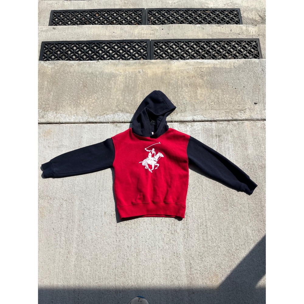 Beverly Hills Polo Club Hoodie Red Navy Colorblock Graphic Logo Youth Medium
